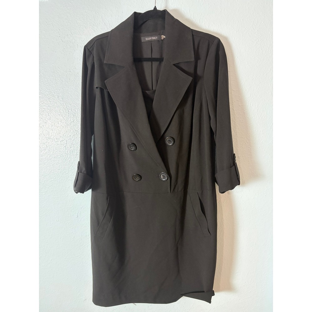 Ellen Tracy Womens Black Double Breasted Trench Blazer Dress Work Wear Size 12